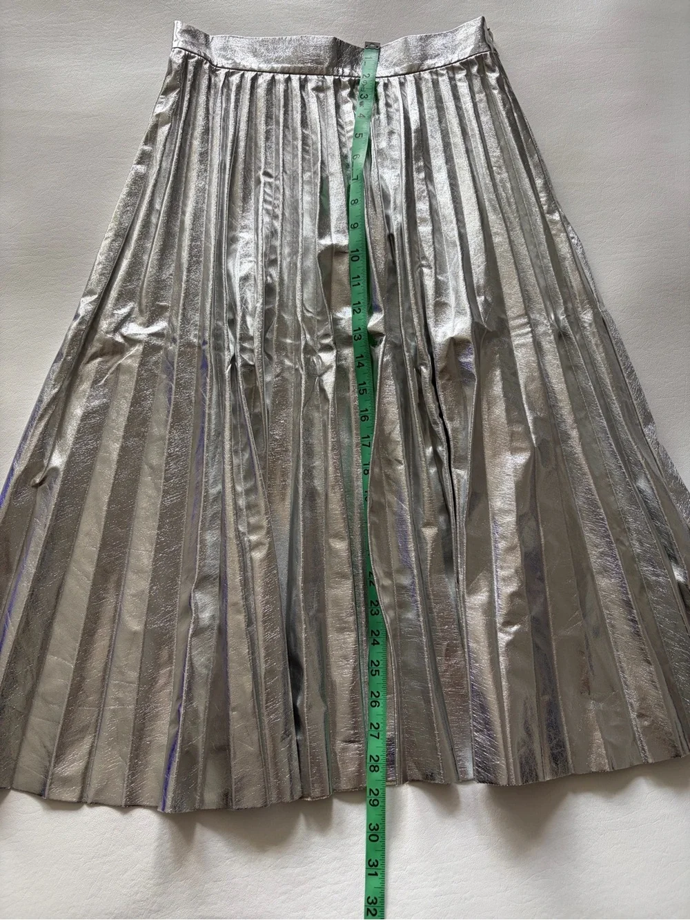 Zara Silver Metallic Skirt Midi Silver Pleated Sz XS Festive Party Maximalist